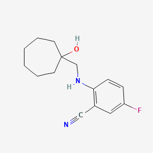 molecular formula C15H19FN2O B7589233 5-Fluoro-2-[(1-hydroxycycloheptyl)methylamino]benzonitrile 