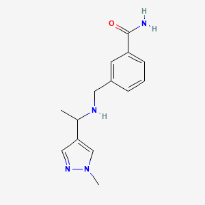 molecular formula C14H18N4O B7589258 3-[[1-(1-Methylpyrazol-4-yl)ethylamino]methyl]benzamide 