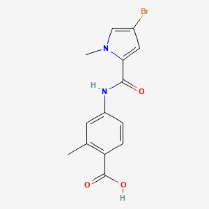 molecular formula C14H13BrN2O3 B7589345 4-[(4-Bromo-1-methylpyrrole-2-carbonyl)amino]-2-methylbenzoic acid 