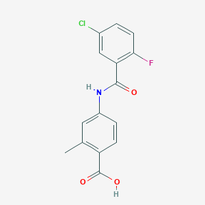molecular formula C15H11ClFNO3 B7589353 4-[(5-Chloro-2-fluorobenzoyl)amino]-2-methylbenzoic acid 