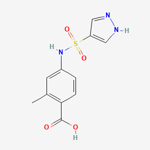molecular formula C11H11N3O4S B7589390 2-methyl-4-(1H-pyrazol-4-ylsulfonylamino)benzoic acid 