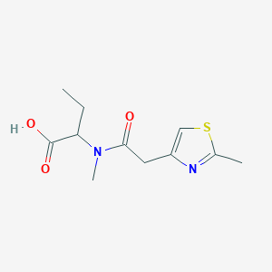 molecular formula C11H16N2O3S B7589466 2-[Methyl-[2-(2-methyl-1,3-thiazol-4-yl)acetyl]amino]butanoic acid 