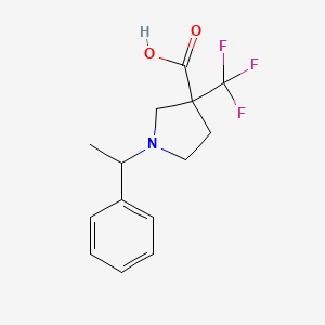 molecular formula C14H16F3NO2 B7589530 1-(1-Phenylethyl)-3-(trifluoromethyl)pyrrolidine-3-carboxylic acid 