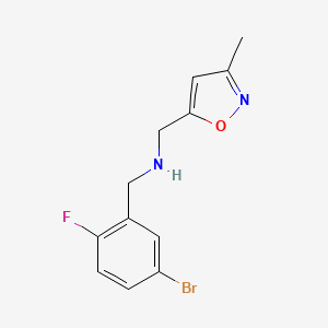 molecular formula C12H12BrFN2O B7589632 N-[(5-bromo-2-fluorophenyl)methyl]-1-(3-methyl-1,2-oxazol-5-yl)methanamine 