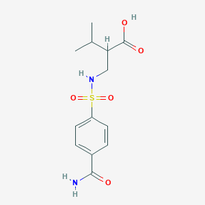 molecular formula C13H18N2O5S B7589653 2-[[(4-Carbamoylphenyl)sulfonylamino]methyl]-3-methylbutanoic acid 
