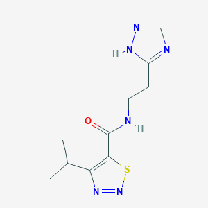 molecular formula C10H14N6OS B7589749 4-propan-2-yl-N-[2-(1H-1,2,4-triazol-5-yl)ethyl]thiadiazole-5-carboxamide 