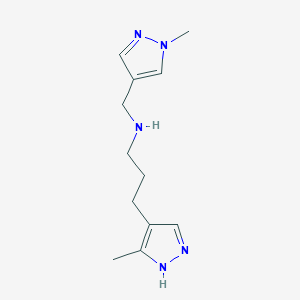 molecular formula C12H19N5 B7590032 3-(5-methyl-1H-pyrazol-4-yl)-N-[(1-methylpyrazol-4-yl)methyl]propan-1-amine 