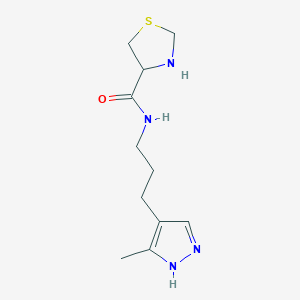 molecular formula C11H18N4OS B7590036 N-[3-(5-methyl-1H-pyrazol-4-yl)propyl]-1,3-thiazolidine-4-carboxamide 