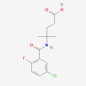 molecular formula C13H15ClFNO3 B7590313 4-[(5-Chloro-2-fluorobenzoyl)amino]-4-methylpentanoic acid 