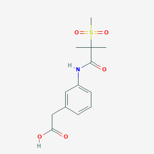 molecular formula C13H17NO5S B7590362 2-[3-[(2-Methyl-2-methylsulfonylpropanoyl)amino]phenyl]acetic acid 
