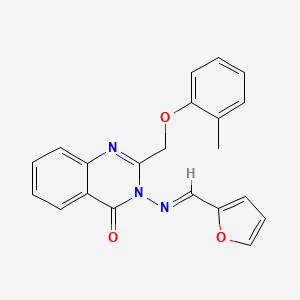 molecular formula C21H17N3O3 B7590560 3-{[(E)-furan-2-ylmethylidene]amino}-2-[(2-methylphenoxy)methyl]quinazolin-4(3H)-one 