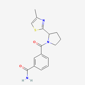 molecular formula C16H17N3O2S B7590574 3-[2-(4-Methyl-1,3-thiazol-2-yl)pyrrolidine-1-carbonyl]benzamide 