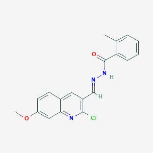 molecular formula C19H16ClN3O2 B7590740 N-[(E)-(2-chloro-7-methoxyquinolin-3-yl)methylideneamino]-2-methylbenzamide 