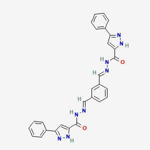molecular formula C28H22N8O2 B7590768 3-phenyl-N-[(E)-[3-[(E)-[(3-phenyl-1H-pyrazole-5-carbonyl)hydrazinylidene]methyl]phenyl]methylideneamino]-1H-pyrazole-5-carboxamide 
