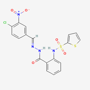 molecular formula C18H13ClN4O5S2 B7590780 N-[(E)-(4-chloro-3-nitrophenyl)methylideneamino]-2-(thiophen-2-ylsulfonylamino)benzamide 