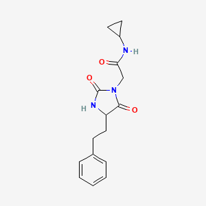 molecular formula C16H19N3O3 B7590841 N-cyclopropyl-2-[2,5-dioxo-4-(2-phenylethyl)imidazolidin-1-yl]acetamide 