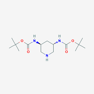 molecular formula C15H29N3O4 B7590922 rac-tert-butyl N-[(3R,5R)-5-{[(tert-butoxy)carbonyl]amino}piperidin-3-yl]carbamate 