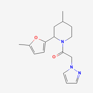 molecular formula C16H21N3O2 B7591151 1-[4-Methyl-2-(5-methylfuran-2-yl)piperidin-1-yl]-2-pyrazol-1-ylethanone 