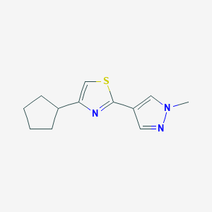 molecular formula C12H15N3S B7591203 4-Cyclopentyl-2-(1-methylpyrazol-4-yl)-1,3-thiazole 