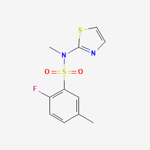 molecular formula C11H11FN2O2S2 B7591221 2-fluoro-N,5-dimethyl-N-(1,3-thiazol-2-yl)benzenesulfonamide 