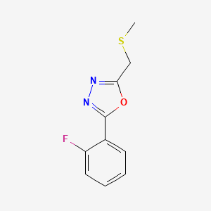 molecular formula C10H9FN2OS B7591533 2-(2-Fluorophenyl)-5-(methylsulfanylmethyl)-1,3,4-oxadiazole 