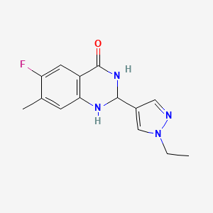 molecular formula C14H15FN4O B7591580 2-(1-ethylpyrazol-4-yl)-6-fluoro-7-methyl-2,3-dihydro-1H-quinazolin-4-one 