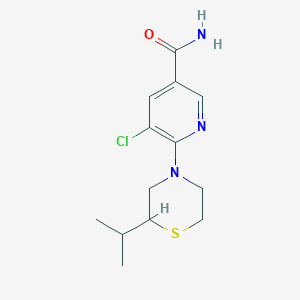 molecular formula C13H18ClN3OS B7591639 5-Chloro-6-(2-propan-2-ylthiomorpholin-4-yl)pyridine-3-carboxamide 