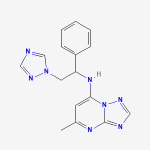 molecular formula C16H16N8 B7591676 5-methyl-N-[1-phenyl-2-(1,2,4-triazol-1-yl)ethyl]-[1,2,4]triazolo[1,5-a]pyrimidin-7-amine 