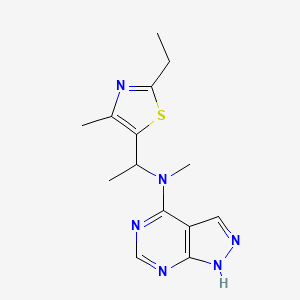 molecular formula C14H18N6S B7591683 N-[1-(2-ethyl-4-methyl-1,3-thiazol-5-yl)ethyl]-N-methyl-1H-pyrazolo[3,4-d]pyrimidin-4-amine 