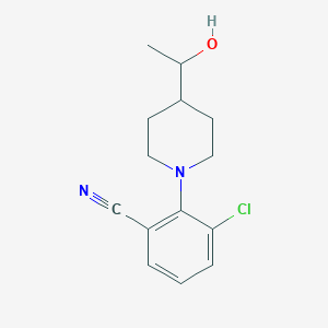 molecular formula C14H17ClN2O B7591695 3-Chloro-2-[4-(1-hydroxyethyl)piperidin-1-yl]benzonitrile 