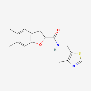 molecular formula C16H18N2O2S B7591700 5,6-dimethyl-N-[(4-methyl-1,3-thiazol-5-yl)methyl]-2,3-dihydro-1-benzofuran-2-carboxamide 