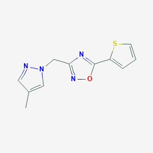 molecular formula C11H10N4OS B7591766 3-[(4-Methylpyrazol-1-yl)methyl]-5-thiophen-2-yl-1,2,4-oxadiazole 