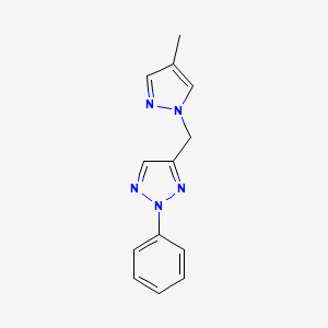 molecular formula C13H13N5 B7591777 4-[(4-Methylpyrazol-1-yl)methyl]-2-phenyltriazole 