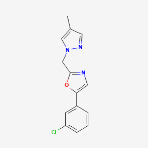 molecular formula C14H12ClN3O B7591829 5-(3-Chlorophenyl)-2-[(4-methylpyrazol-1-yl)methyl]-1,3-oxazole 
