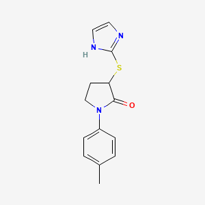 molecular formula C14H15N3OS B7591861 3-(1H-imidazol-2-ylsulfanyl)-1-(4-methylphenyl)pyrrolidin-2-one 
