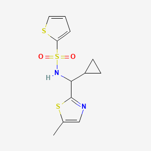 molecular formula C12H14N2O2S3 B7591991 N-[cyclopropyl-(5-methyl-1,3-thiazol-2-yl)methyl]thiophene-2-sulfonamide 