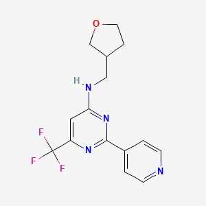 molecular formula C15H15F3N4O B7592052 N-(oxolan-3-ylmethyl)-2-pyridin-4-yl-6-(trifluoromethyl)pyrimidin-4-amine 
