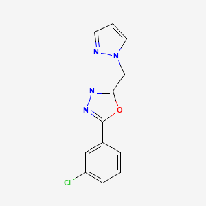 molecular formula C12H9ClN4O B7592098 2-(3-Chlorophenyl)-5-(pyrazol-1-ylmethyl)-1,3,4-oxadiazole 