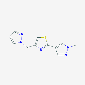 molecular formula C11H11N5S B7592122 2-(1-Methylpyrazol-4-yl)-4-(pyrazol-1-ylmethyl)-1,3-thiazole 