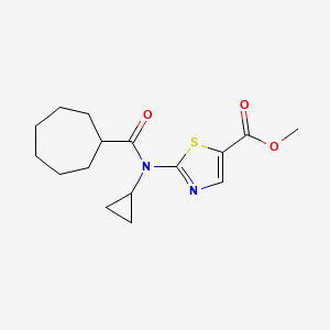molecular formula C16H22N2O3S B7592214 Methyl 2-[cycloheptanecarbonyl(cyclopropyl)amino]-1,3-thiazole-5-carboxylate 