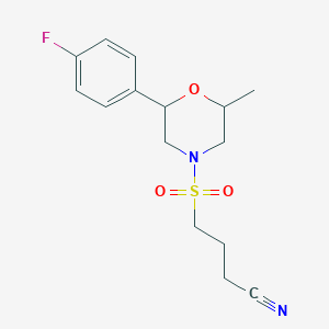 molecular formula C15H19FN2O3S B7592215 4-[2-(4-Fluorophenyl)-6-methylmorpholin-4-yl]sulfonylbutanenitrile 
