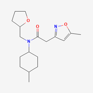 molecular formula C18H28N2O3 B7592239 N-(4-methylcyclohexyl)-2-(5-methyl-1,2-oxazol-3-yl)-N-(oxolan-2-ylmethyl)acetamide 