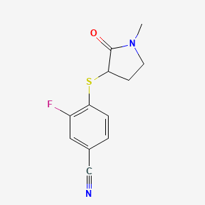 molecular formula C12H11FN2OS B7592425 3-Fluoro-4-(1-methyl-2-oxopyrrolidin-3-yl)sulfanylbenzonitrile 