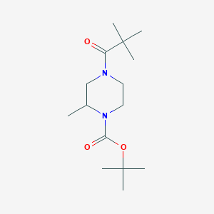 molecular formula C15H28N2O3 B7592487 Tert-butyl 4-(2,2-dimethylpropanoyl)-2-methylpiperazine-1-carboxylate 