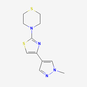 molecular formula C11H14N4S2 B7592791 4-[4-(1-Methylpyrazol-4-yl)-1,3-thiazol-2-yl]thiomorpholine 