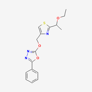 molecular formula C16H17N3O3S B7592818 2-[[2-(1-Ethoxyethyl)-1,3-thiazol-4-yl]methoxy]-5-phenyl-1,3,4-oxadiazole 