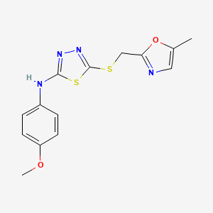 molecular formula C14H14N4O2S2 B7592838 N-(4-methoxyphenyl)-5-[(5-methyl-1,3-oxazol-2-yl)methylsulfanyl]-1,3,4-thiadiazol-2-amine 