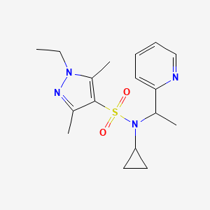 molecular formula C17H24N4O2S B7592880 N-cyclopropyl-1-ethyl-3,5-dimethyl-N-(1-pyridin-2-ylethyl)pyrazole-4-sulfonamide 