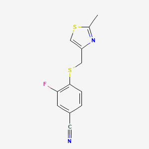 molecular formula C12H9FN2S2 B7592919 3-Fluoro-4-[(2-methyl-1,3-thiazol-4-yl)methylsulfanyl]benzonitrile 