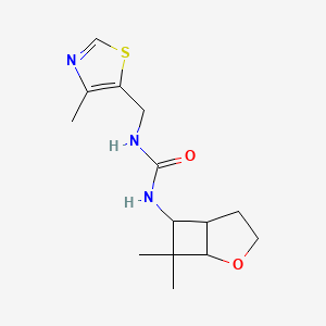 molecular formula C14H21N3O2S B7592987 1-(7,7-Dimethyl-2-oxabicyclo[3.2.0]heptan-6-yl)-3-[(4-methyl-1,3-thiazol-5-yl)methyl]urea 